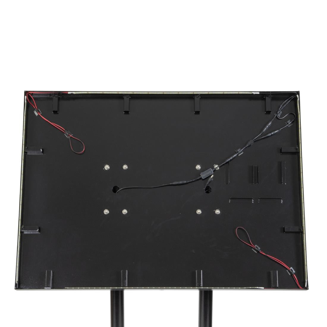CX074 Securit Teak zwart gecoat LED's informatie 8xA4 display met mast en voet