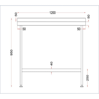 DR022 Holmes roestvrijstalen wandtafel met opstand 1200 mm