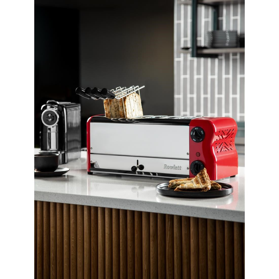 CH188 Rowlett Esprit broodrooster 6 sleuven rood - 2 reserve-elementen en 2 tostihouders