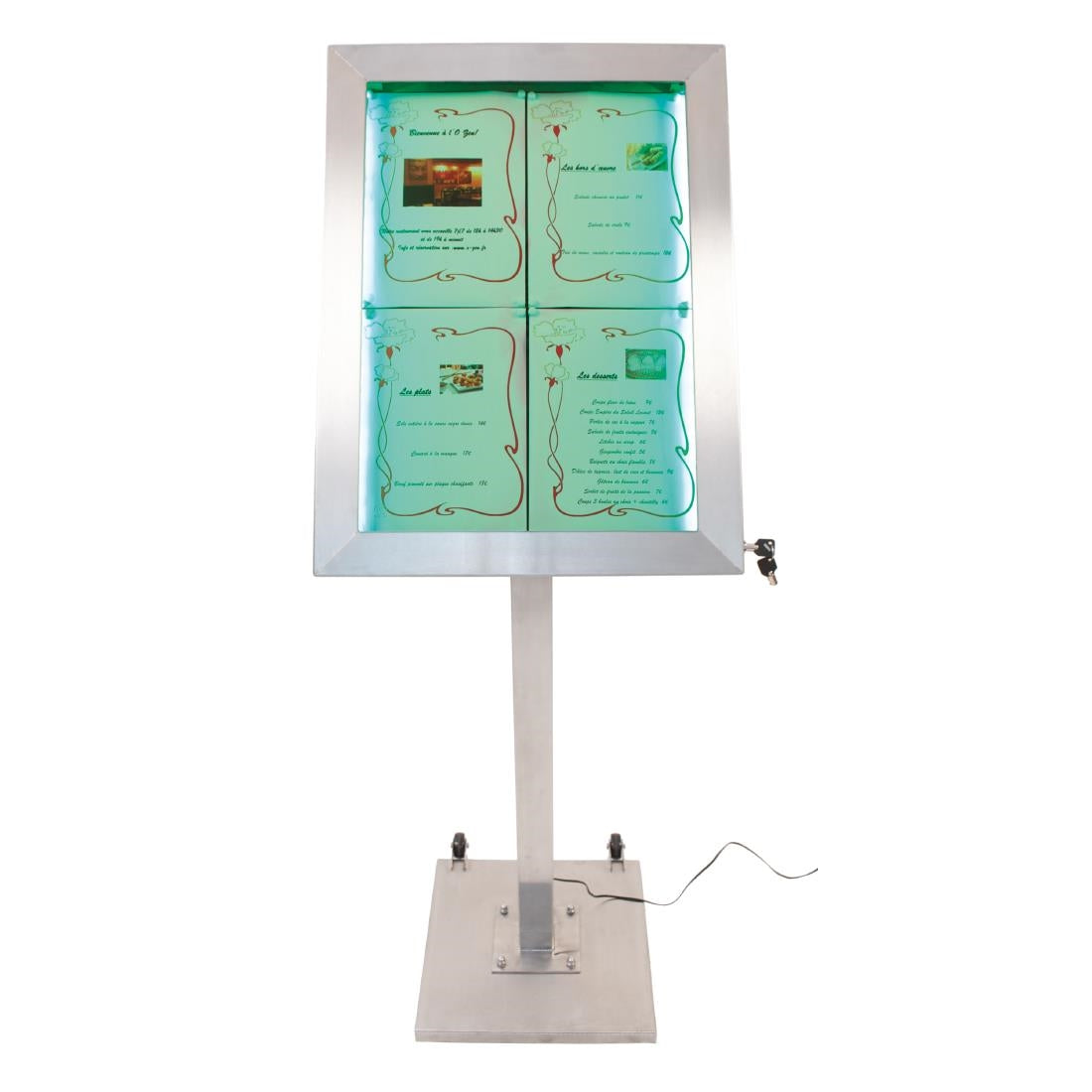DP704 Securit RVS Gekleurd LED 4XA4 display met paal en voet