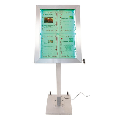 DP704 Securit RVS Gekleurd LED 4XA4 display met paal en voet