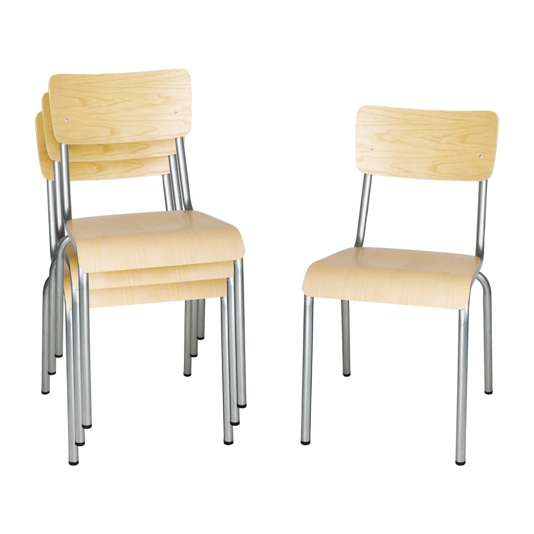 FB946 Bolero Cantina gegalvaniseerd stalen stoelen met houten zitting en rugleuning (4 stuks)