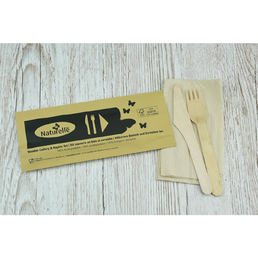 FS167 eGreen individueel verpakt 3-in-1 houten bestekset (250 stuks)