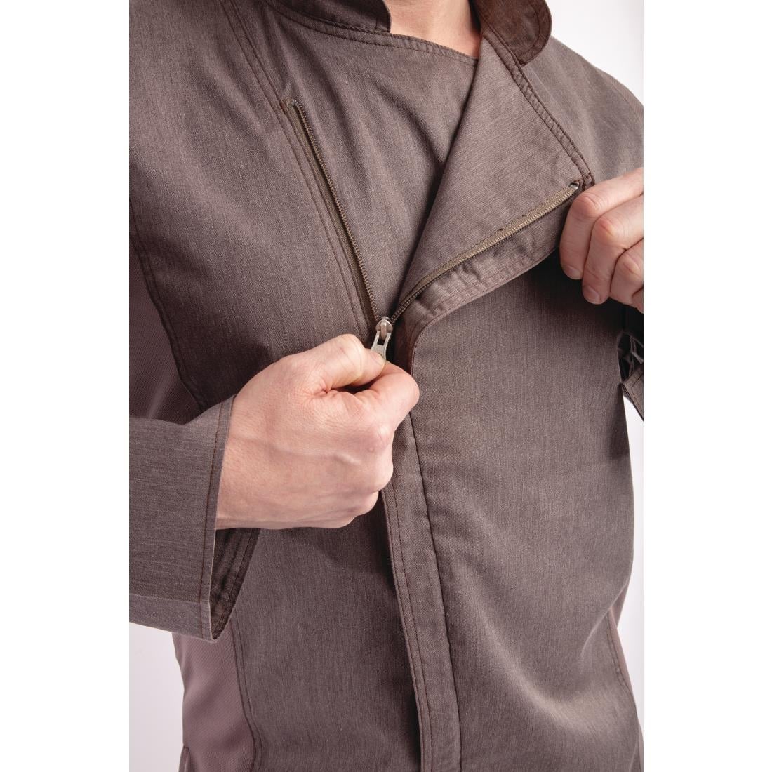 BB263-M Chef Works Urban Hartford unisex koksbuis met rits lange mouw grijs M
