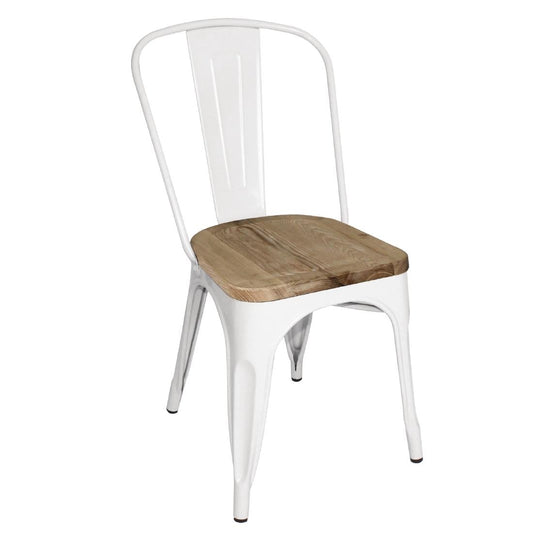 GM644 Bolero Bistro Bijzetstoelen Met Houten Zitkussen Wit (4 Stuks)