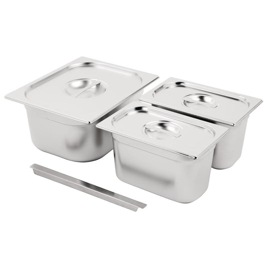 SA244 Vogue RVS Gastronorm Bakken Set 1/2 en 2x 1/4 Met Deksels