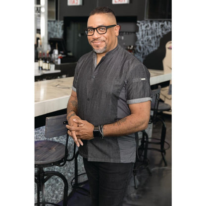 BB279-S Chef Works Urban Tribeca denim koksbuis met drukknopen korte mouw grijs S