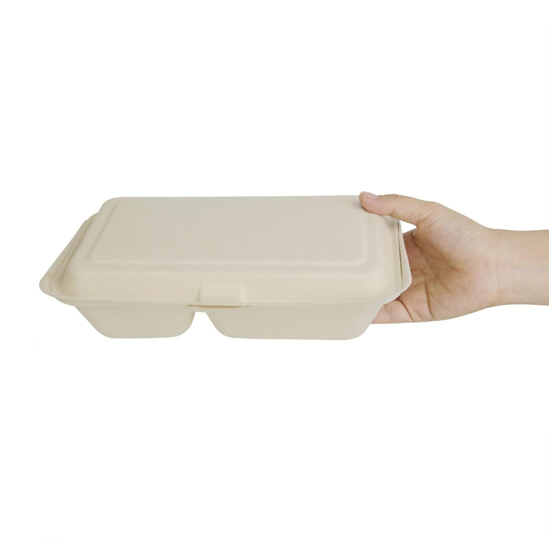 FC541 Fiesta Compostable composteerbare bagasse voedseldozen 2 compartimenten natuurlijke kleur 253mm (200 stuks)