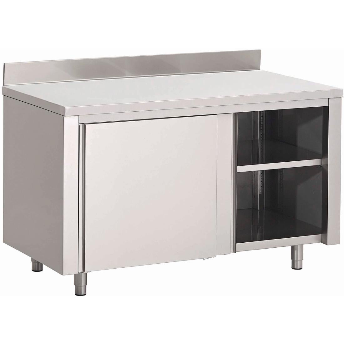 GN160 Gastro M RVS werktafel met schuifdeuren en achteropstand 88x160x70cm