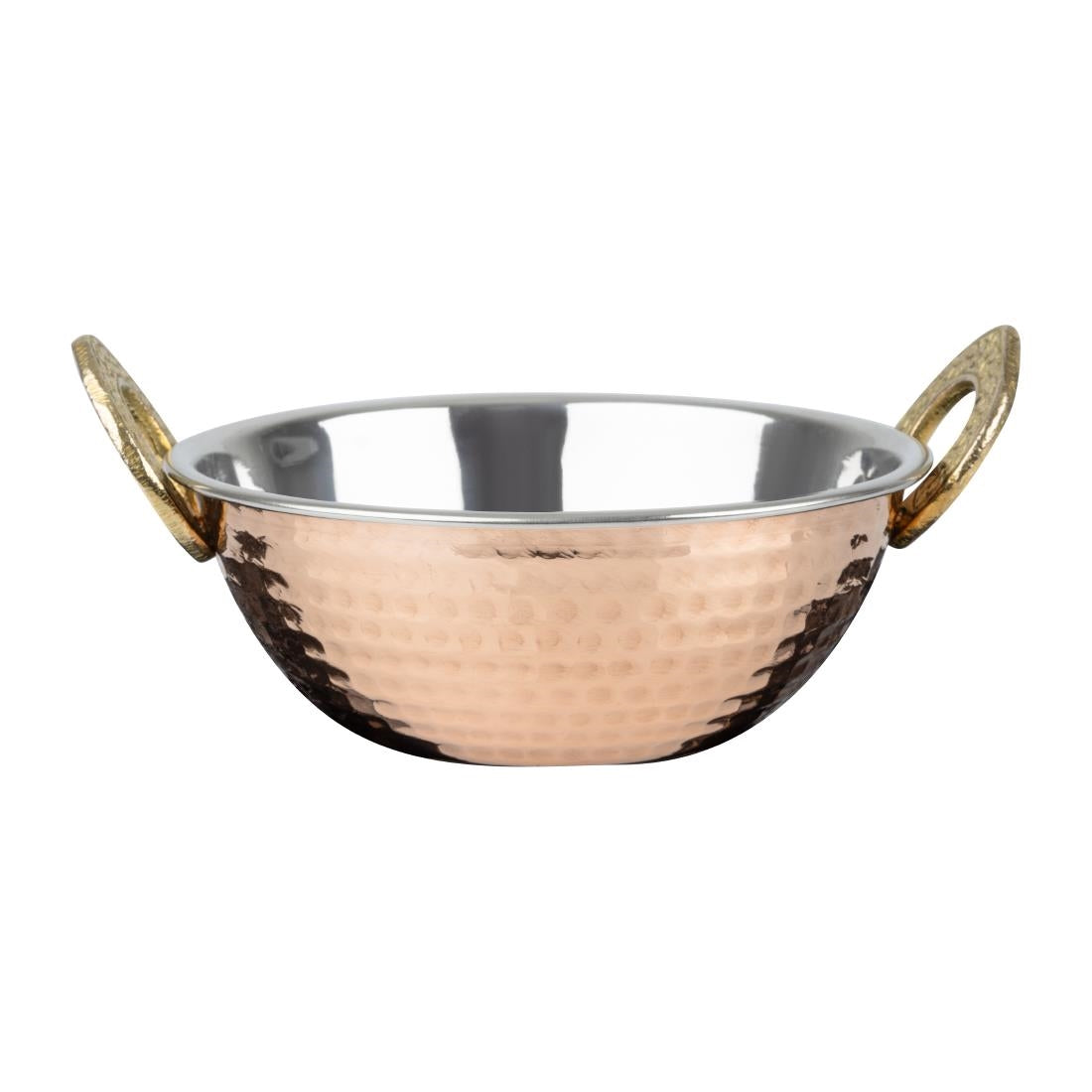 HY128 Olympia Koperen Kadai Schotel Roestvrij Staal Messing Handvatten 400ml