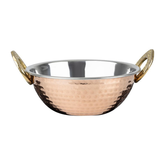 HY128 Olympia Koperen Kadai Schotel Roestvrij Staal Messing Handvatten 400ml
