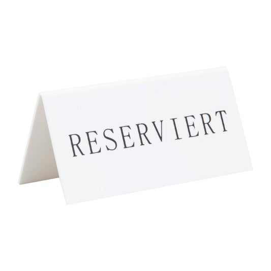 CU913 Securit Reserveringstafelstandaards met Duits: 'Reserviert' Witte acryl standaarden met zwart lettertype (box 5)