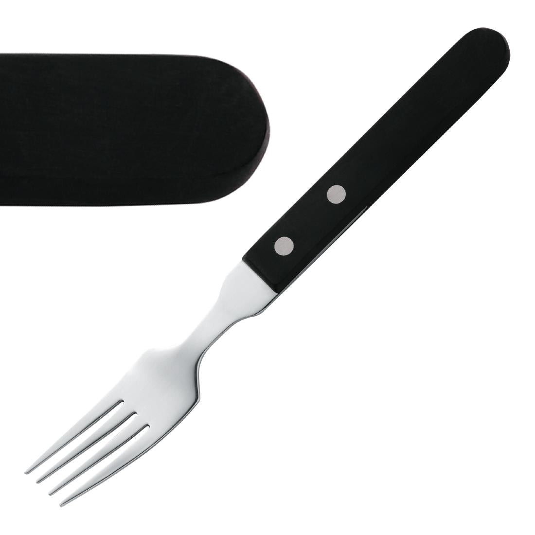 H002 Amefa steakvork met zwart heft (12 stuks)