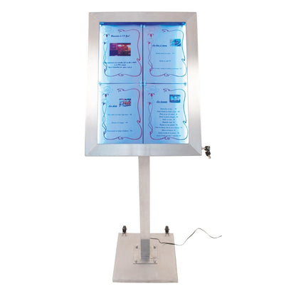 DP704 Securit RVS Gekleurd LED 4XA4 display met paal en voet