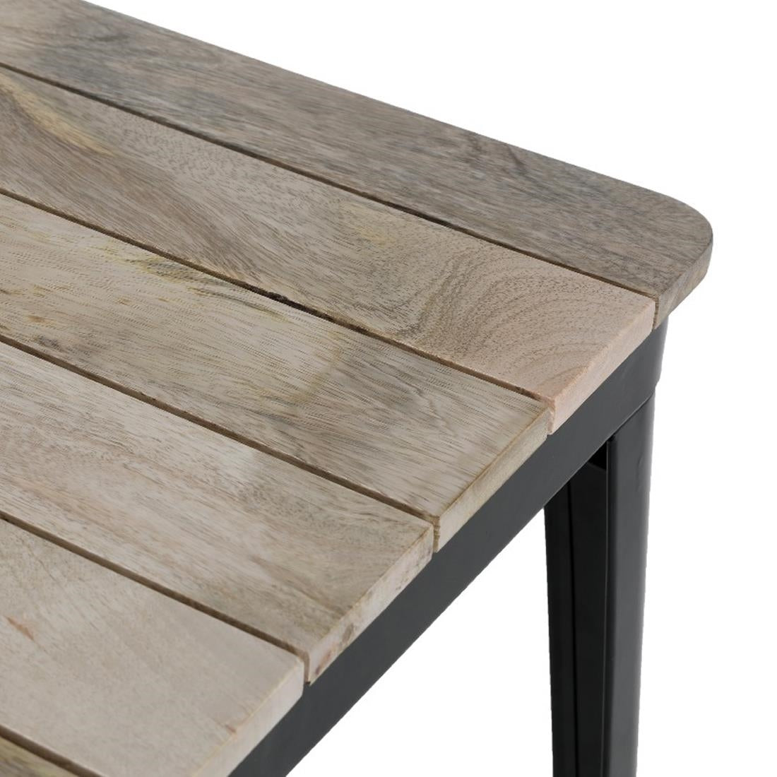 HZ812 Bolero Bistro Eettafel Met Lattenblad Van Mangohout En Zwarte Poot 650mm