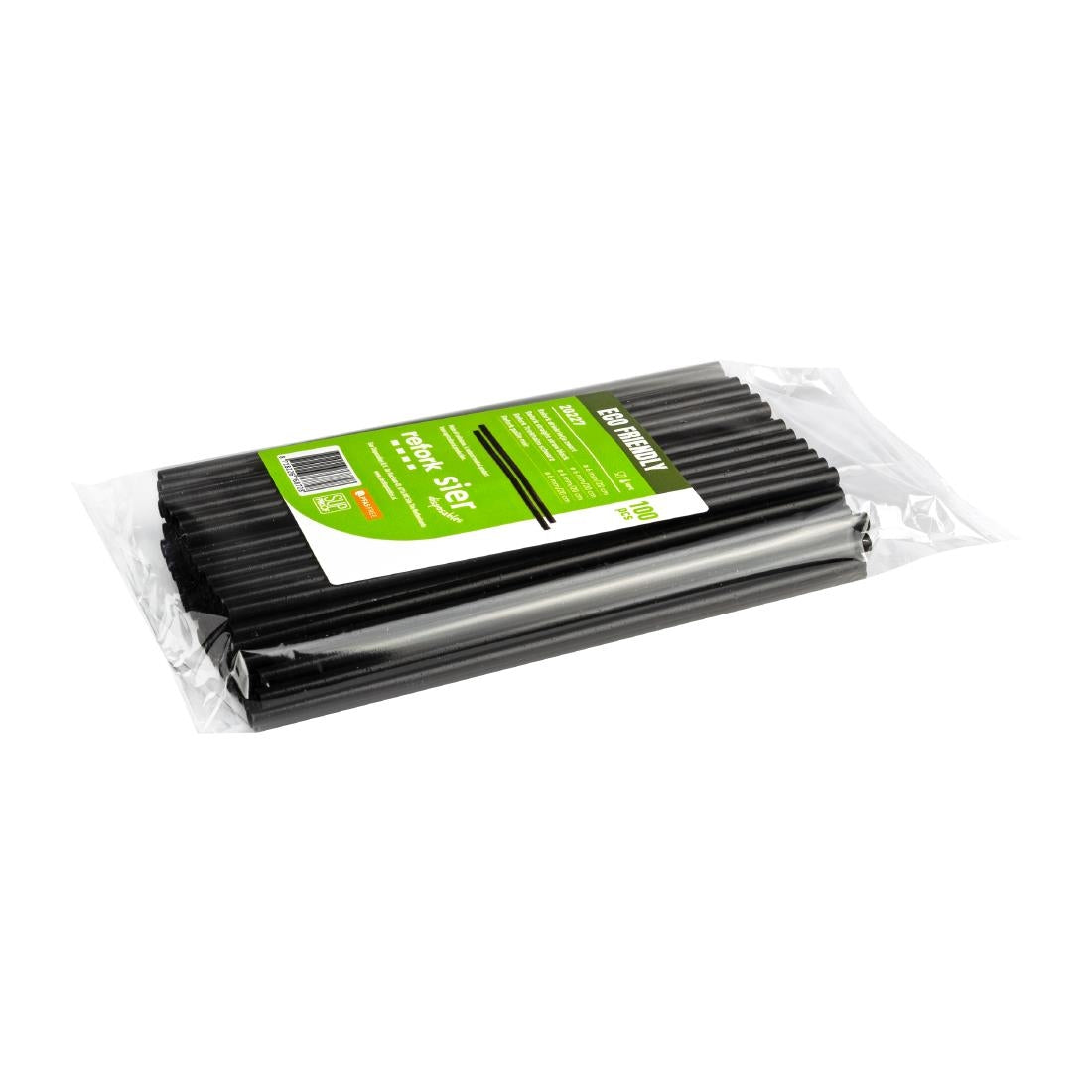 HU495 Sier Disposables Refork rechte rietjes zwart ø 6 mm / 20cm (100 stuks)
