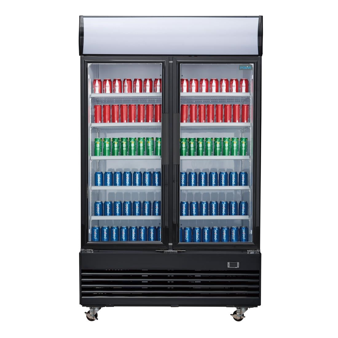 GM813 Polar G-Serie Rechtopstaande Scharnierdeur Display Koeling met Lichtbak 950Ltr Zwart