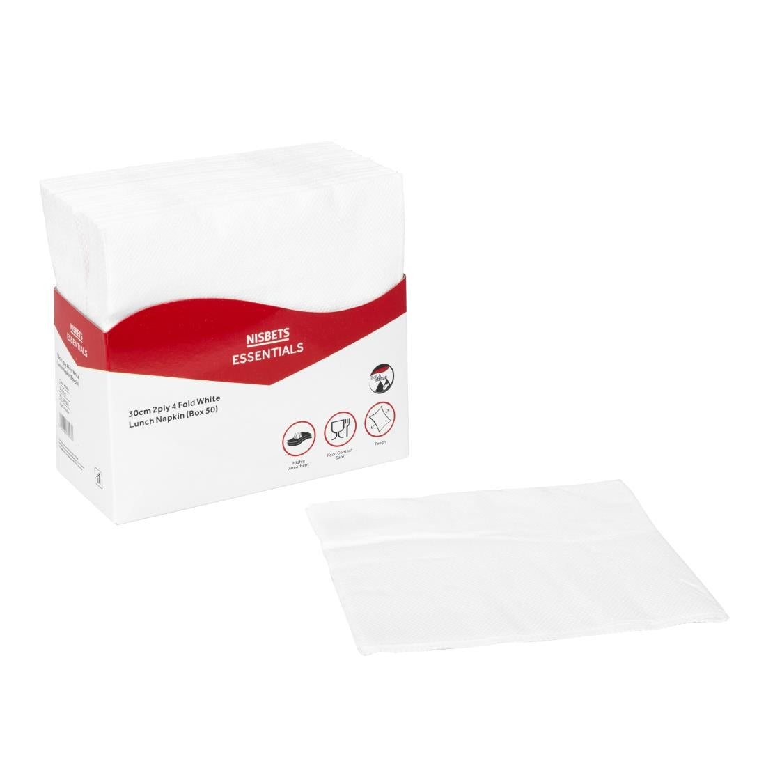 HS984 Nisbets Essentials 2-Laags 4-Voudige Witte Lunchservetten (50 stuks)