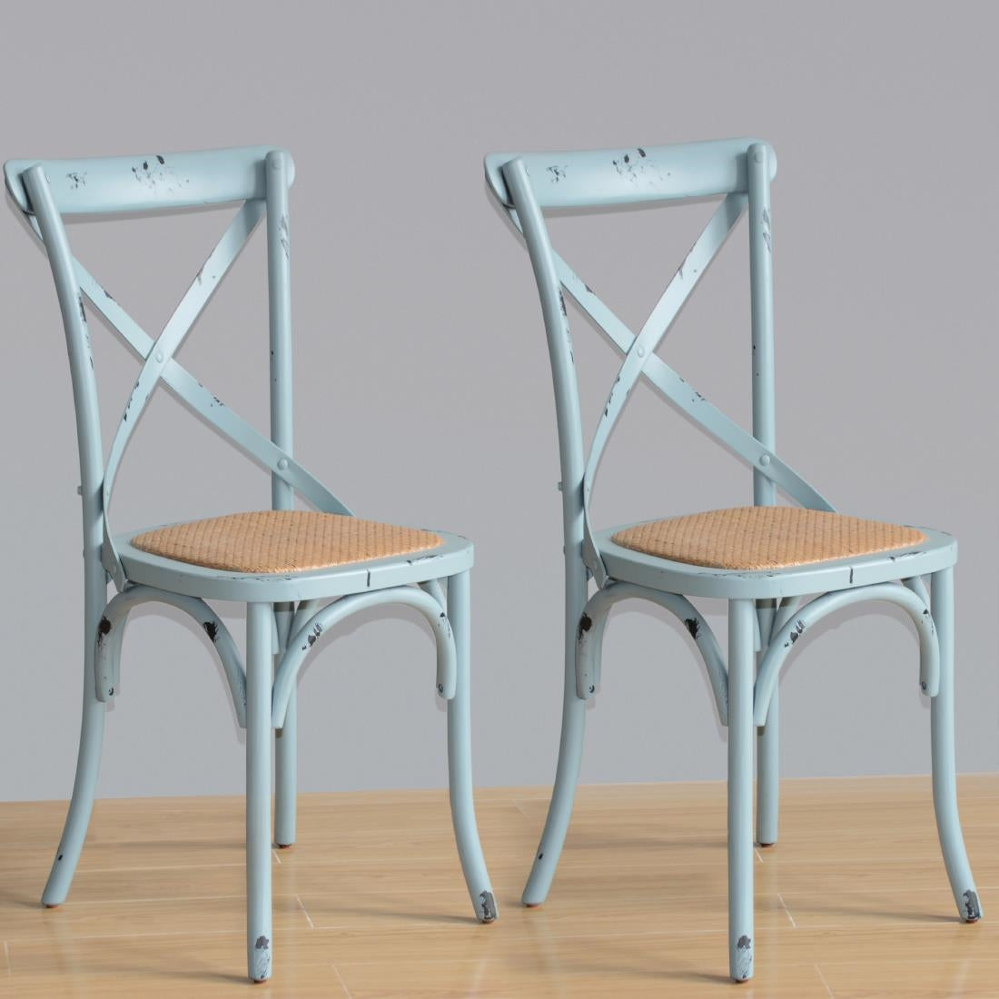 GG655 Bolero houten stoel met gekruiste rugleuning antiek blue wash (2 stuks)