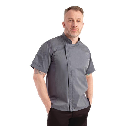 BB267-XL Chef Works Urban Springfield unisex koksbuis met rits korte mouw inktblauw XL