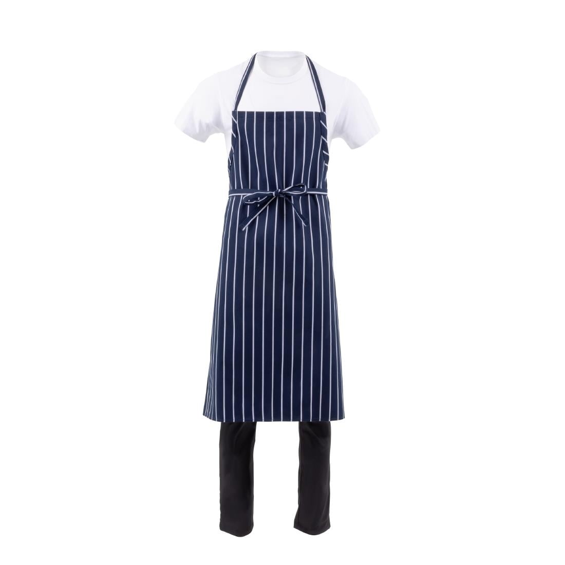 B249 Chef Works Premium geweven schort blauw-wit gestreept