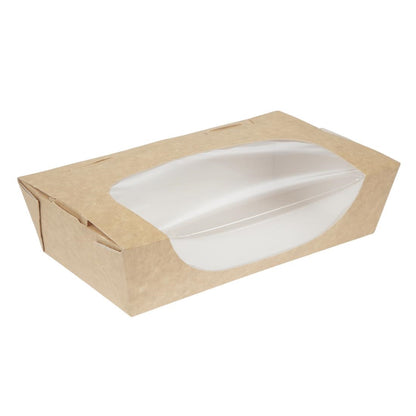 FA372 Colpac kraft saladebakken met venster en insteeksluiting 1Ltr (200 stuks)