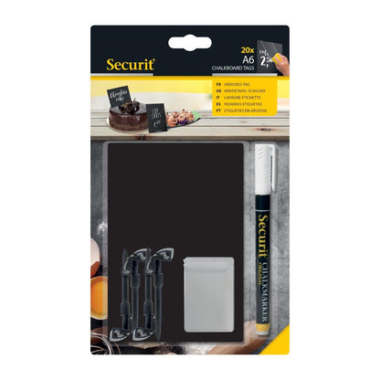 CU909 Securit Krijtbord tags A6 met krijtstift 4 spike- en 2 transparante houders (20 stuks)