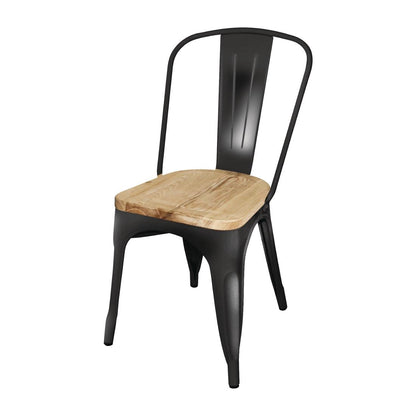 GG707 Bolero Bistro stalen stoelen met houten zitting zwart (4 stuks)