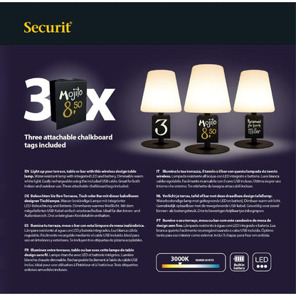 GR652 Securit Zwarte Tafellamp Michelle Incl 3 Bevestigbare Krijtbordlabels