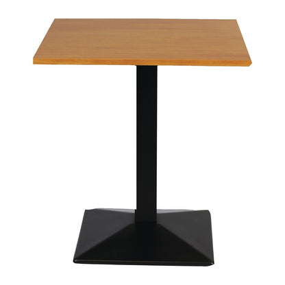 FT502 Turijn vierkante tafel op voetstuk met metalen onderstel en blad van zacht eikenhout, 700x700 mm