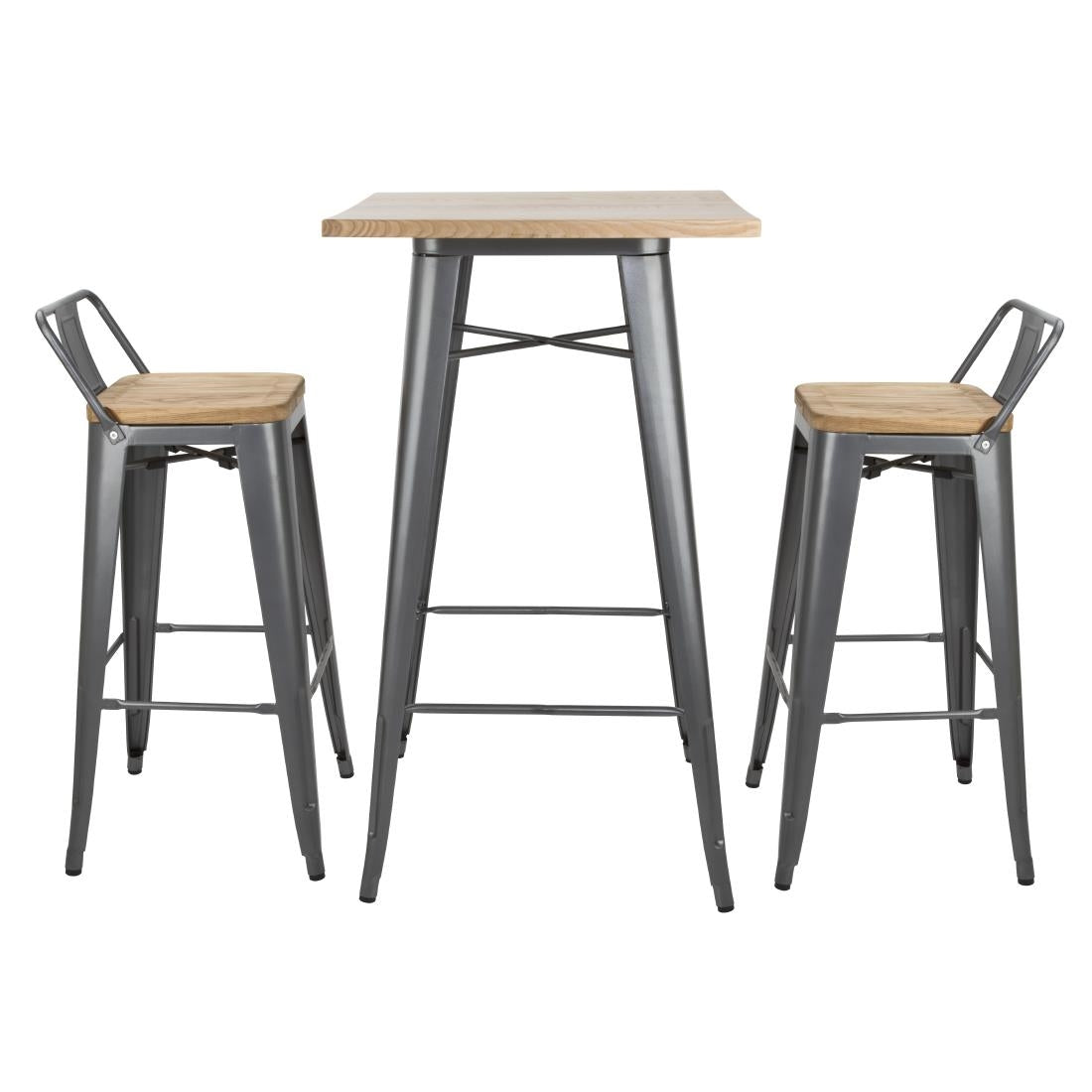 FB624 Bolero Bistro hoge barstoel met houten zitting grijs (4 stuks)