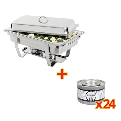 S600 SPECIALE AANBIEDING Olympia Milan Chafing Dish met 24-pak Olympia gel brandpasta