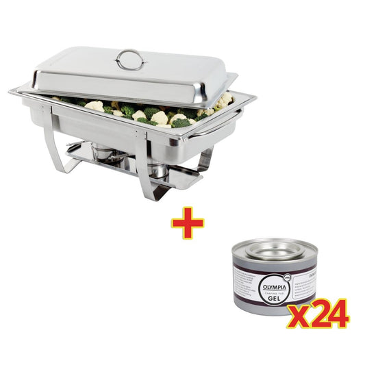 S600 SPECIALE AANBIEDING Olympia Milan Chafing Dish met 24-pak Olympia gel brandpasta