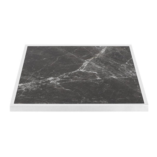 FU516 Bolero Tafelblad Van Gehard Glas Voor Buiten, Donker Granieteffect, Witte Rand 700mm