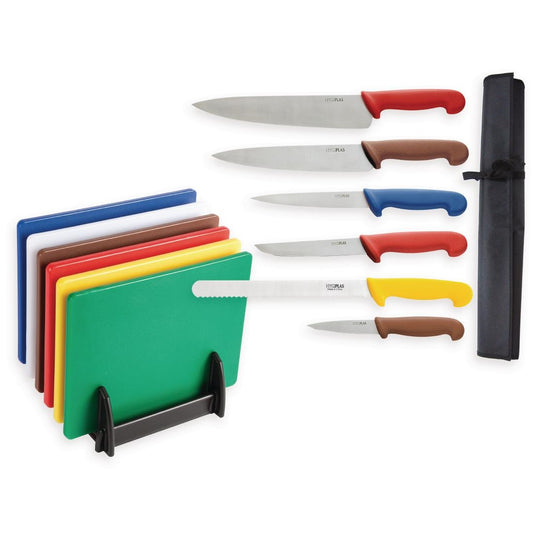 S122 Speciale Aanbieding: Hygiplas LDPE Snijplanken- En Messenset (pakket met 6 snijplanken)