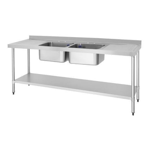 DY829 Vogue RVS spoeltafel dubbele spoelbak afdruiprek links en rechts 210x60cm