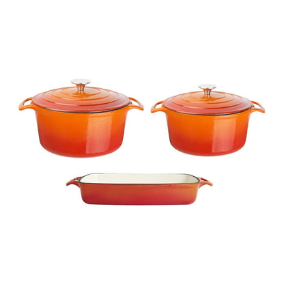SA728 Vogue Gietijzeren Kookgerei 3-Delige Set - Oranje