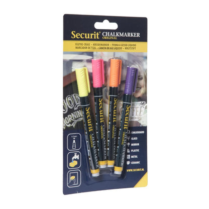 CU770 Securit Liquid chalkmarker tropical met 1-2mm Penpunt in geel, roze, oranje, violet (box 4)