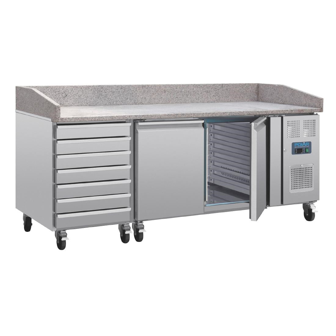 UA080 Polar U-Serie Dubbele Deur Pizzacounter met Granieten Blad en Deegladen 290Ltr