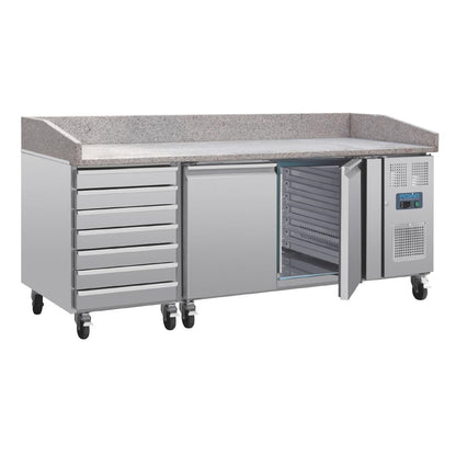 UA080 Polar U-Serie Dubbele Deur Pizzacounter met Granieten Blad en Deegladen 290Ltr