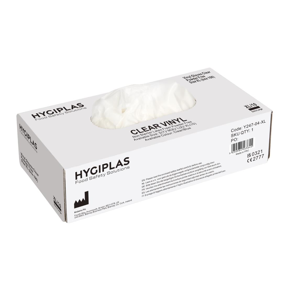 Y247-XL Hygiplas vinyl handschoenen transparant poedervrij XL (100 stuks)