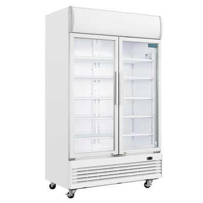 GE580 Polar G-serie tweedeurs displaykoeling met lichtbak 950L klapdeuren