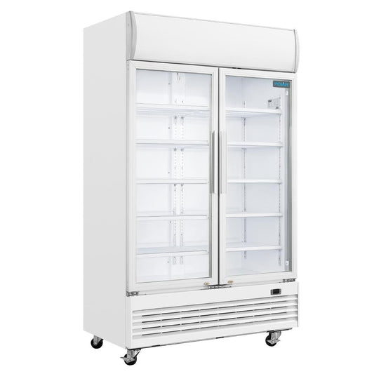 GE580 Polar G-serie tweedeurs displaykoeling met lichtbak 950L klapdeuren