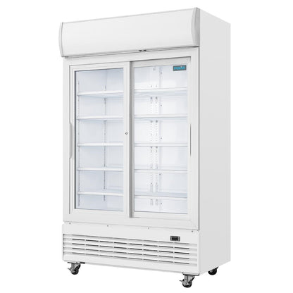 GE581 Polar G-serie tweedeurs displaykoeling met lichtbak 950L schuifdeuren