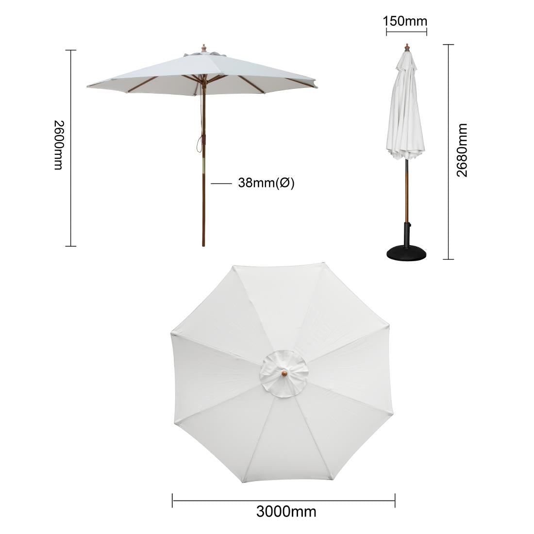 FS159 Bolero ronde parasol grijs 300cm