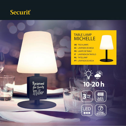 GR652 Securit Zwarte Tafellamp Michelle Incl 3 Bevestigbare Krijtbordlabels