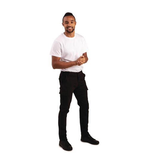 BB463-36 Slim fit stretch cargo broek zwart 36