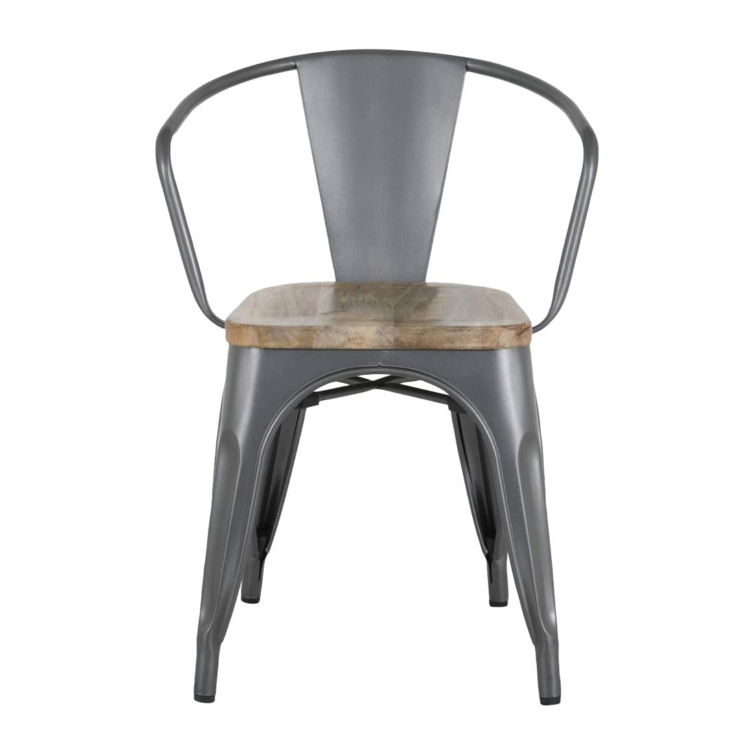 HZ805 Bolero Bistro Curve Armstoelen Met Houten Zitting Donkergrijs (4 stuks)