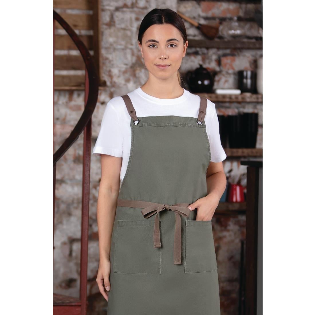 BB684 Soutside katoenen halterschort khaki