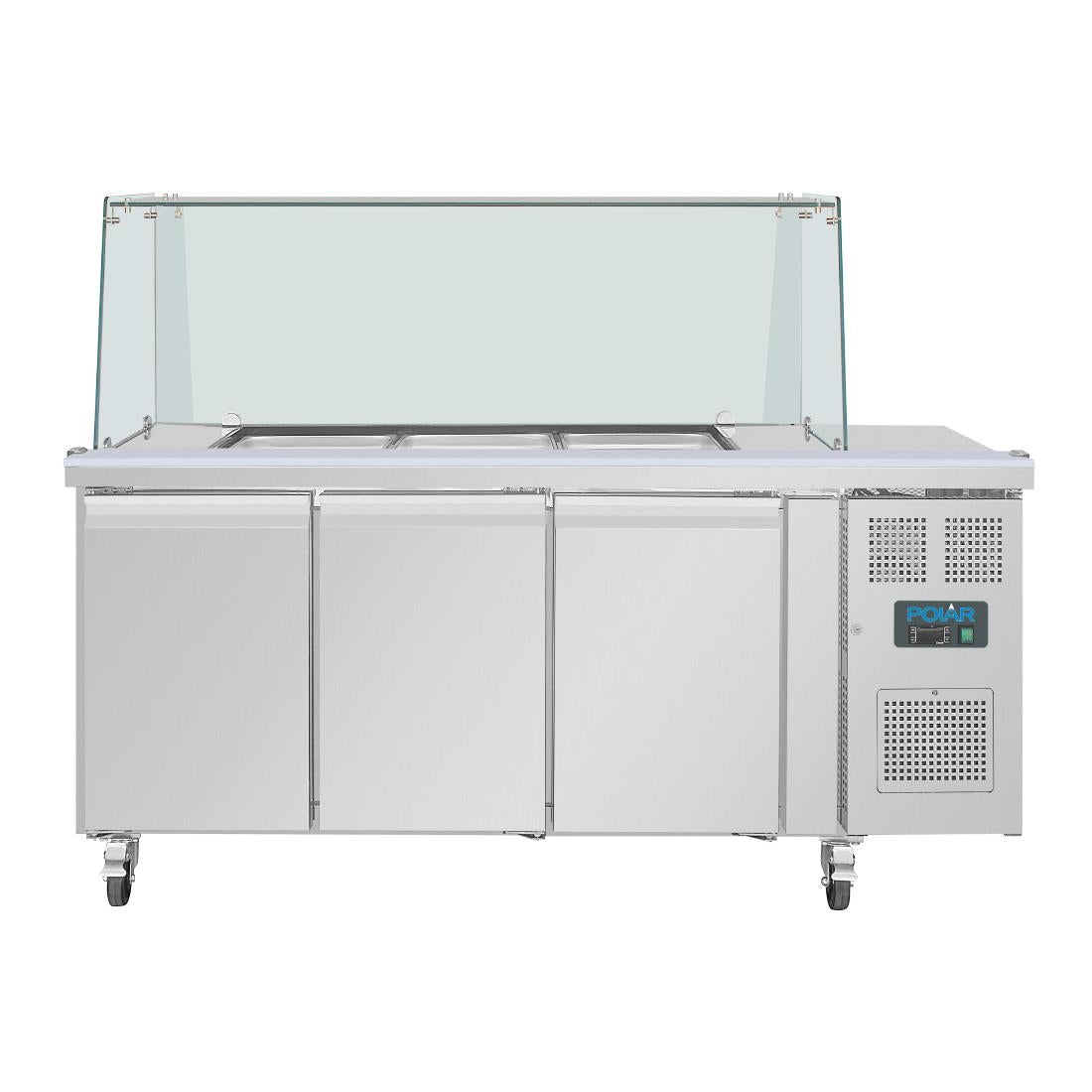UA018 Polar U-serie driedeurs saladette met vierkant kuchscherm